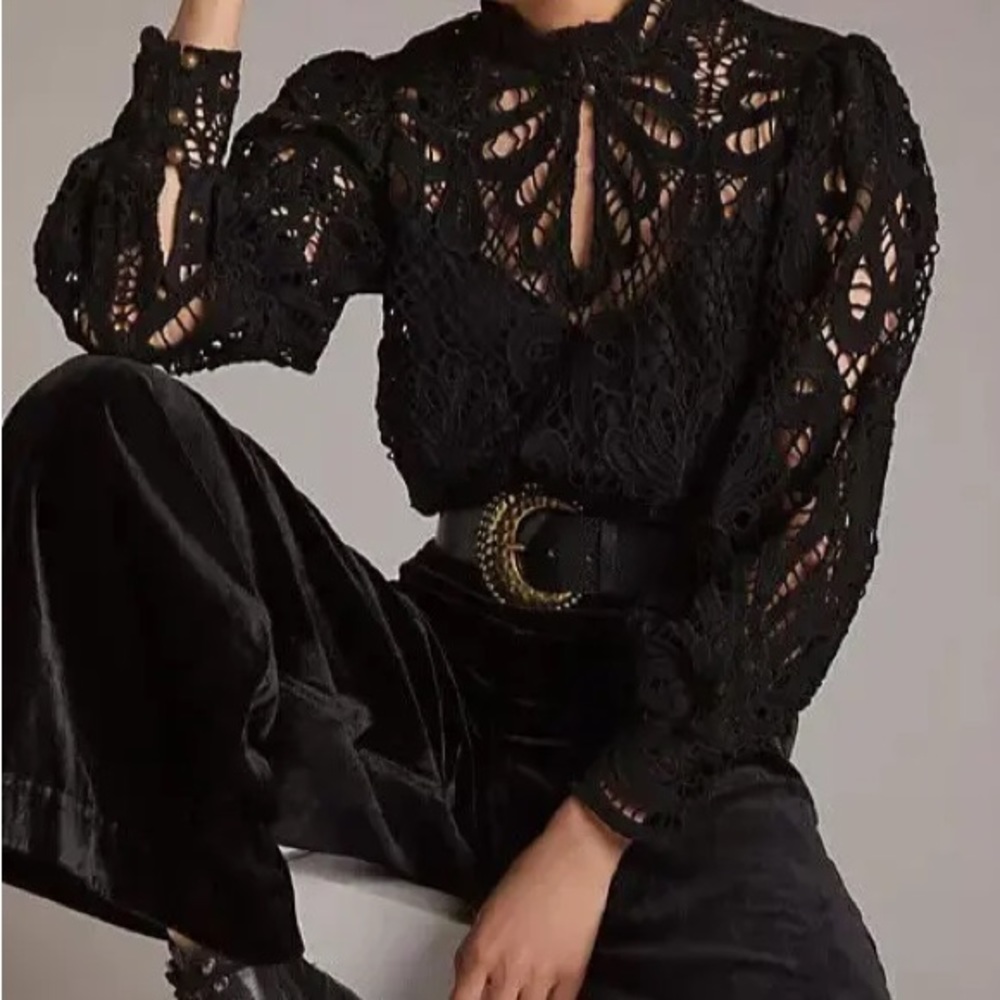 Anthropologie Embroidered Lace Blouse - Medium